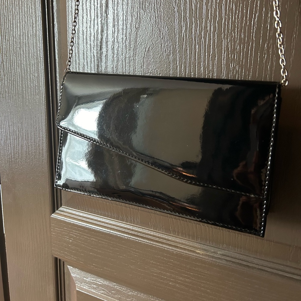 Black shiny shoulder bag